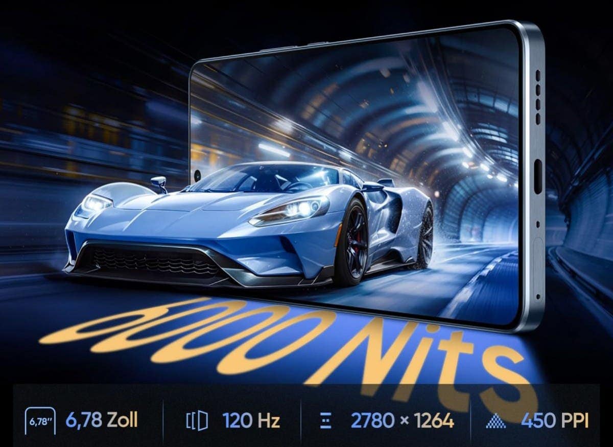 Realme GT 7 Dream Edition showing racing car wallpaper and specs