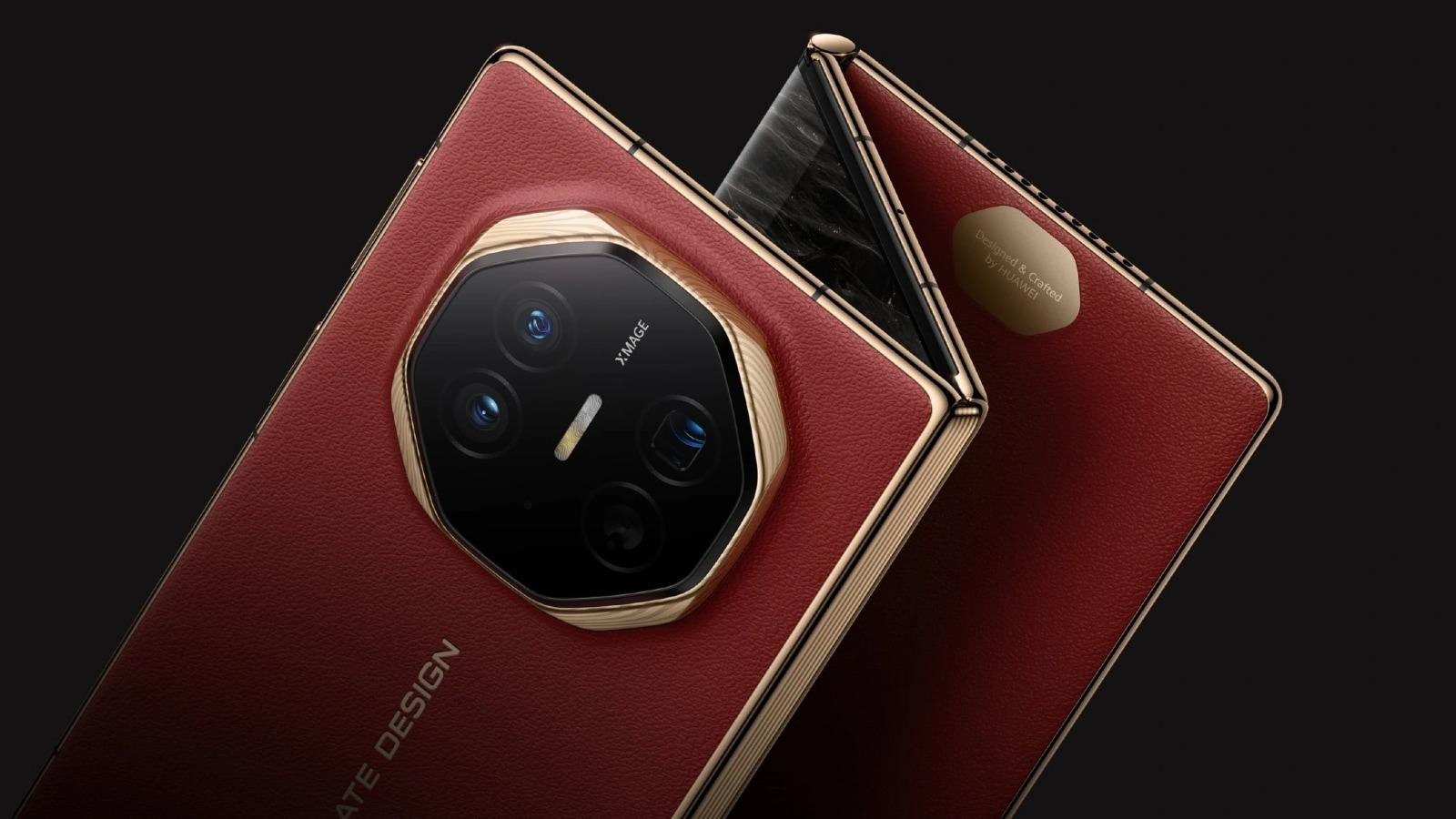 A luxurious tri-fold smartphone fully unfolded, highlighting its expansive display.
